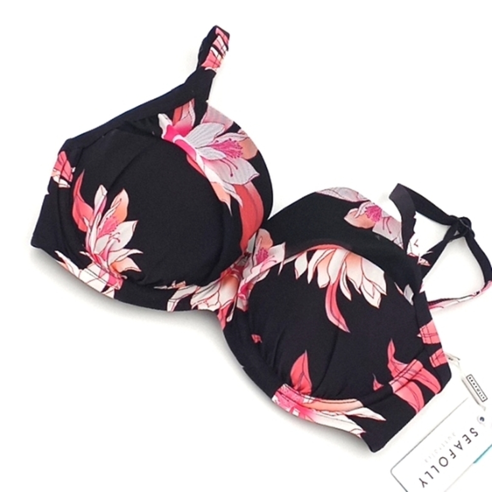 Seafolly Desert Flower DD-Cup Bustier Bikini Top‎ Black US 6